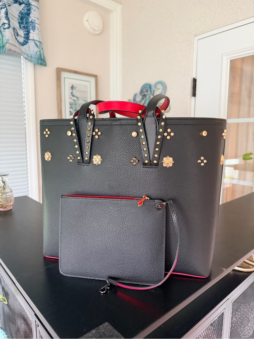 C Loub Cabata tote studded shoulder bag leather fashion